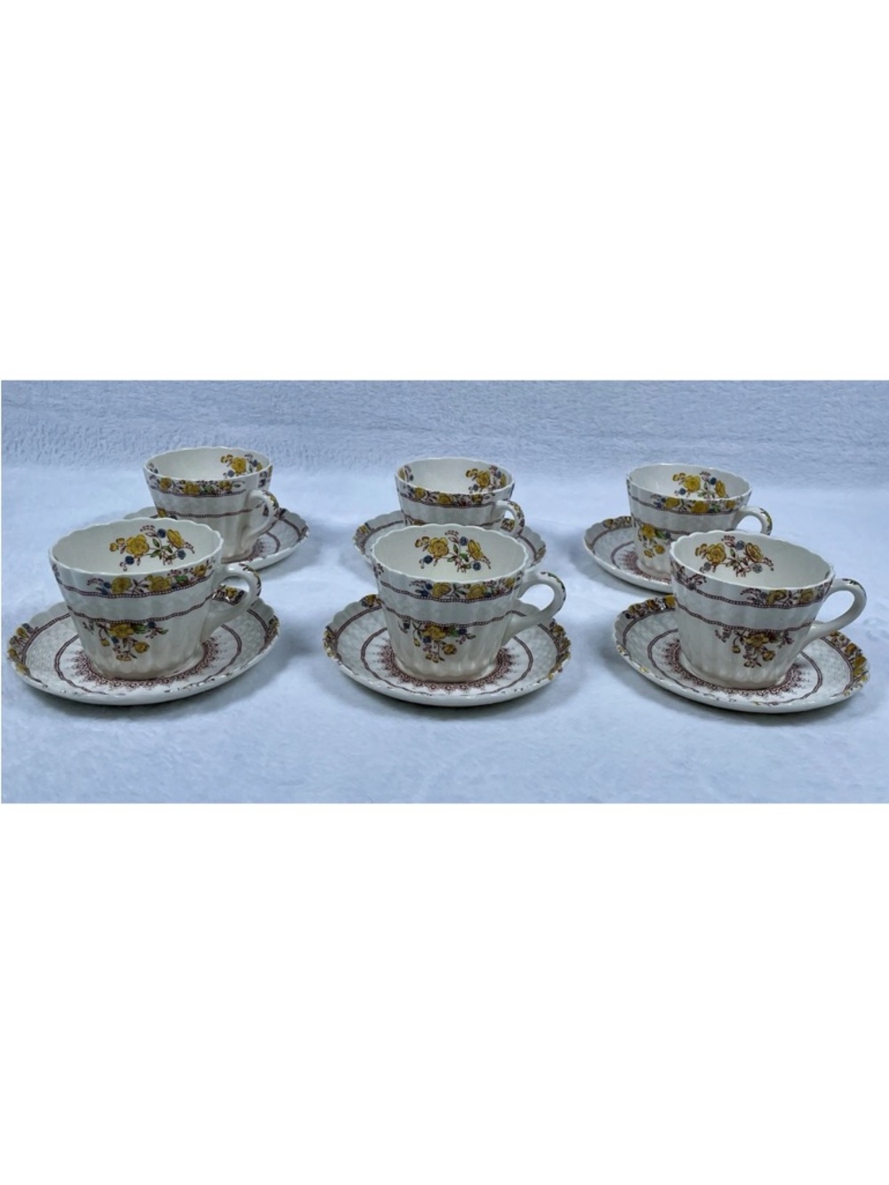 SET OF 6 Vtg Copeland Spode BUTTERCUP Tall Teacups & Saucers OLD BACKSTAMP